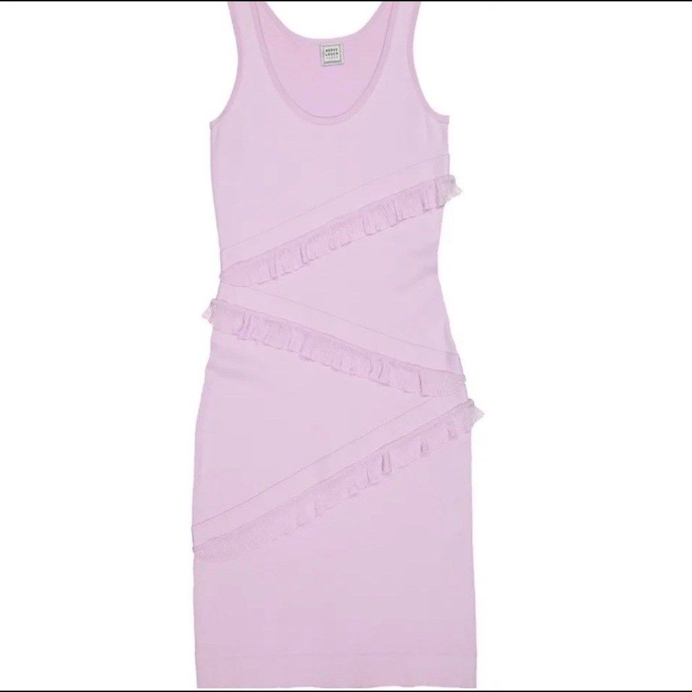 Herve Leger pink bandage dress with ruffles